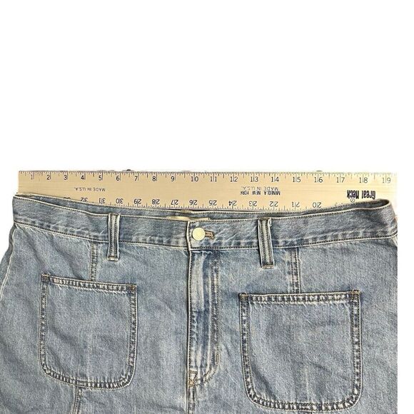 Madewell Skirt Womens‎ 32 Blue Denim Pleated Mini Patch Pockets A Line Preppy - Picture 3 of 12